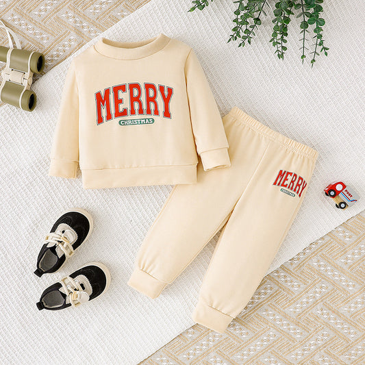 Baby Girls 2PCS Christmas Outfit – Merry Christmas Sweatshirt & Pants Set