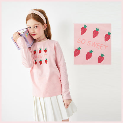 Girls’ Long-Sleeve T-Shirt – Sweet Cotton Bottoming Shirt for Big Kids