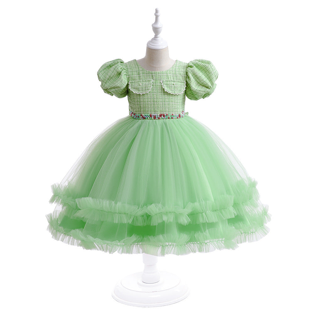 Girls’ Halloween Dress – Fashion Mesh Stitching Puff Sleeve Party Outfit