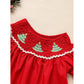 Toddler Infant Girls Christmas Dress – Smocked Tree Embroidery Party Dress