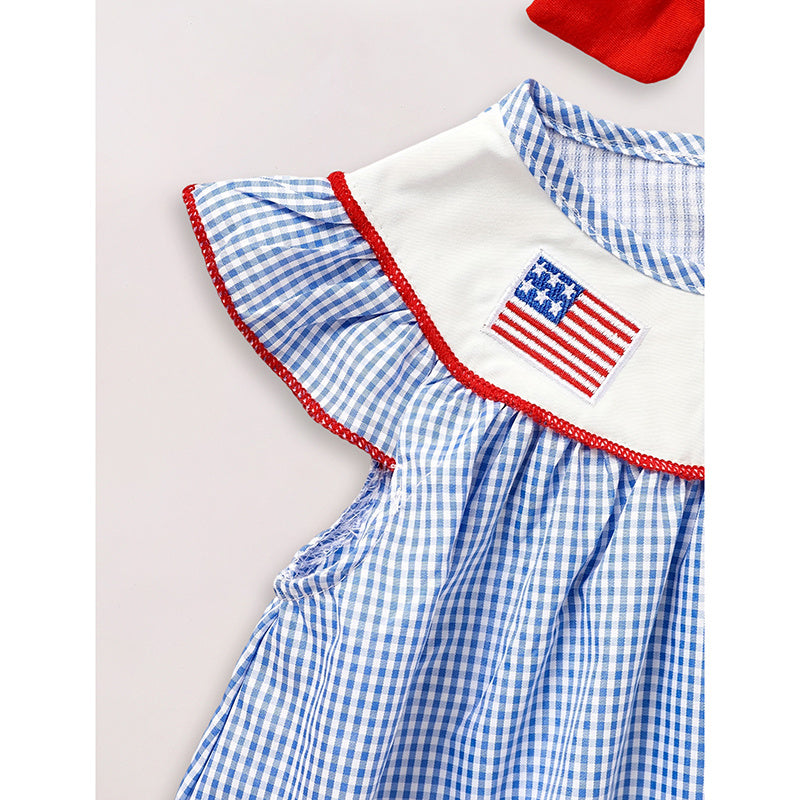 Baby Girls 4th of July Dress – Gingham American Flag Color Block Outfit