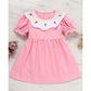 Toddler Baby Girl Spring Tulip Smocked Dress – Short Sleeve Princess Dress with Embroidery