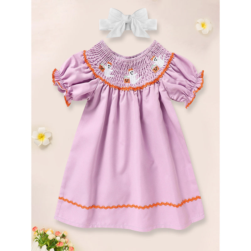 Baby Girl Halloween Dress – Ghost Embroidery with Headband Costume