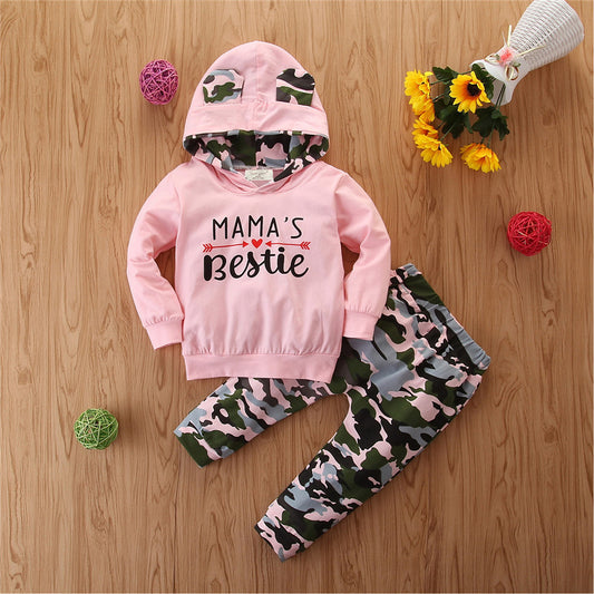 Girls Spring & Autumn Hooded Sweater Set – Camouflage 2-Piece Baby Outfit