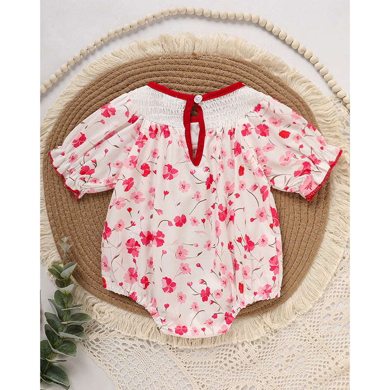 Infant Girls' Floral Smocked Romper – 'Daddy's Girl' Embroidered Short Sleeve Bodysuit for Party & Casual Wear