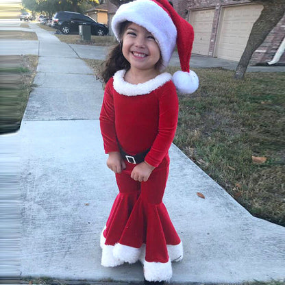 Kids Christmas Outfit – 3-Piece Winter Set with Shirt, Bell Bottoms & Hat
