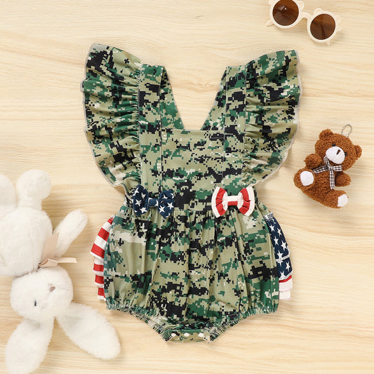 Baby Girl 4th of July Bodysuit – Camouflage Sleeveless Romper for Toddler & Infant