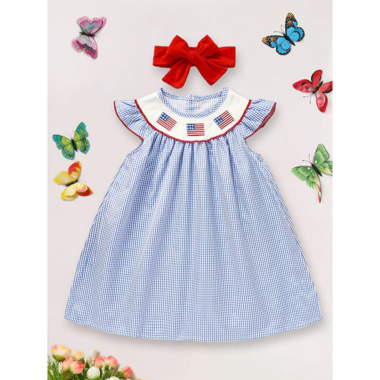Baby Girls 4th of July Dress – Gingham American Flag Color Block Outfit