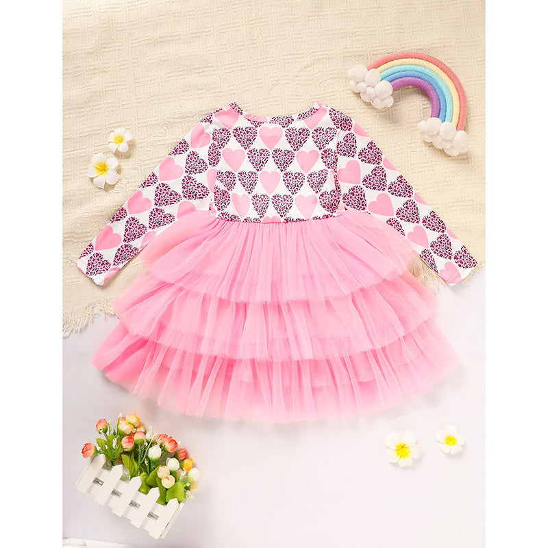 Toddler Girl Long Sleeve Heart Tulle Dress – Valentine & Birthday Party Outfit