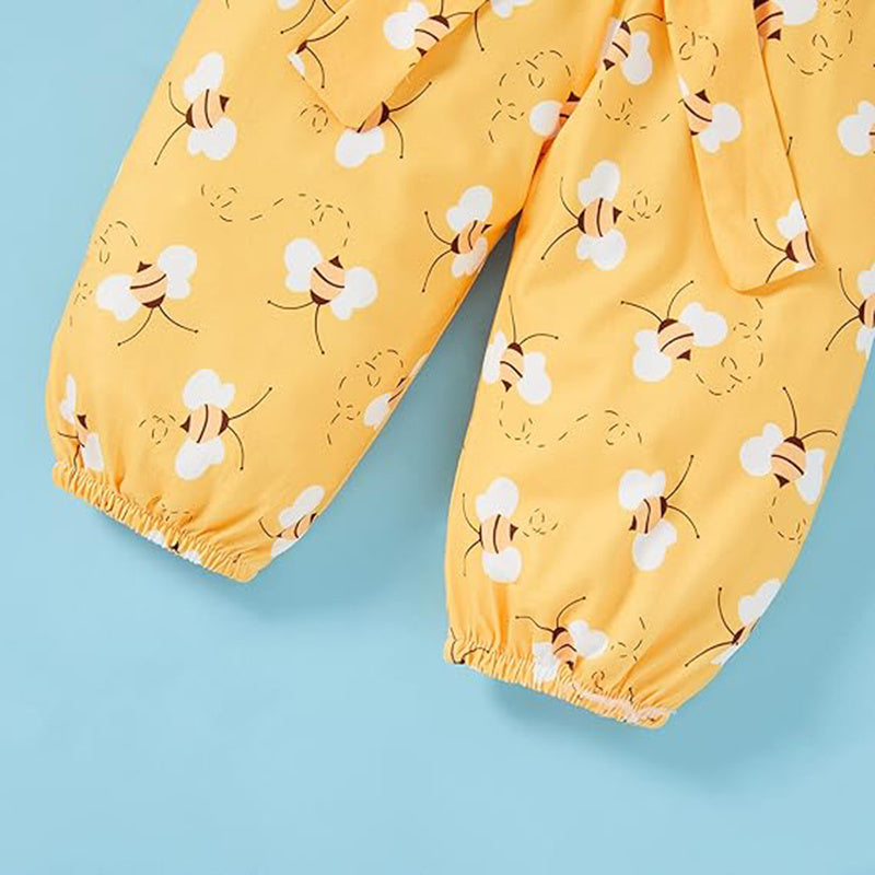 Infant Baby Girl Bee Romper Set – Honeybee Print Bodysuit, Pants & Bow Headband Clothes