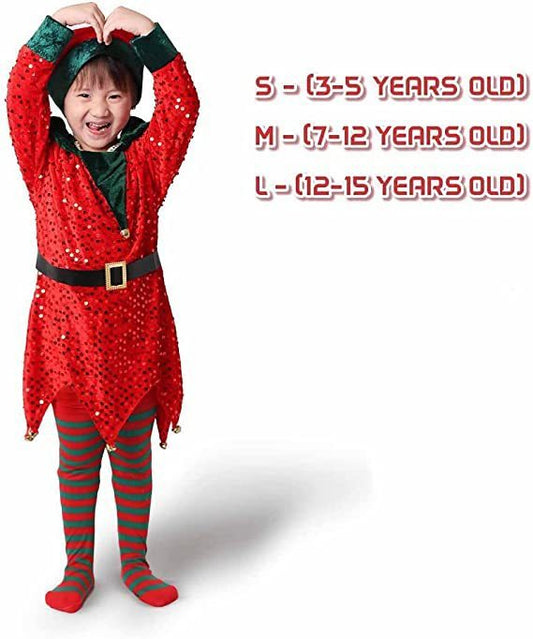 Christmas Kids Sequin Elf Costume – Cute Holiday Party Outfit for Boys & Girls