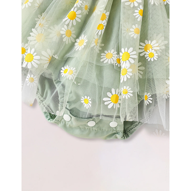 Baby Girl Summer Outfit Set – Floral Romper Dress with Bow Headband (Newborn to Infant)