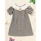 Baby Girl Thanksgiving Dress - Turkey Print Plaid with Short Sleeves, Casual Party Costume