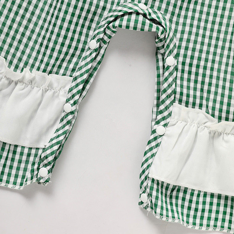 Newborn Baby Girl St. Patrick’s Day Bodysuit – Green Plaid Clover Print Long Sleeve