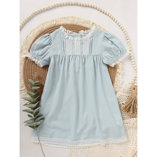 Toddler Girl Summer Princess Party Dress – Lace Puff Sleeve Outfit