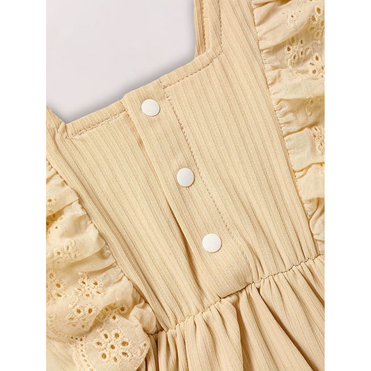Infant Baby Girl Solid Color Bow Onesie – Square Neck with Headband Summer Outfit