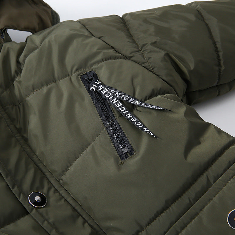 Boys Large Fur Collar Padded Warm Cotton Jacket – Winter Coat