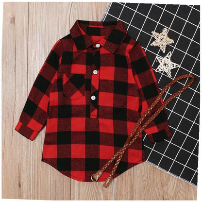 Fashion Girls Long Red Plaid Dress with Belt – Stylish Checkered Party Outfit